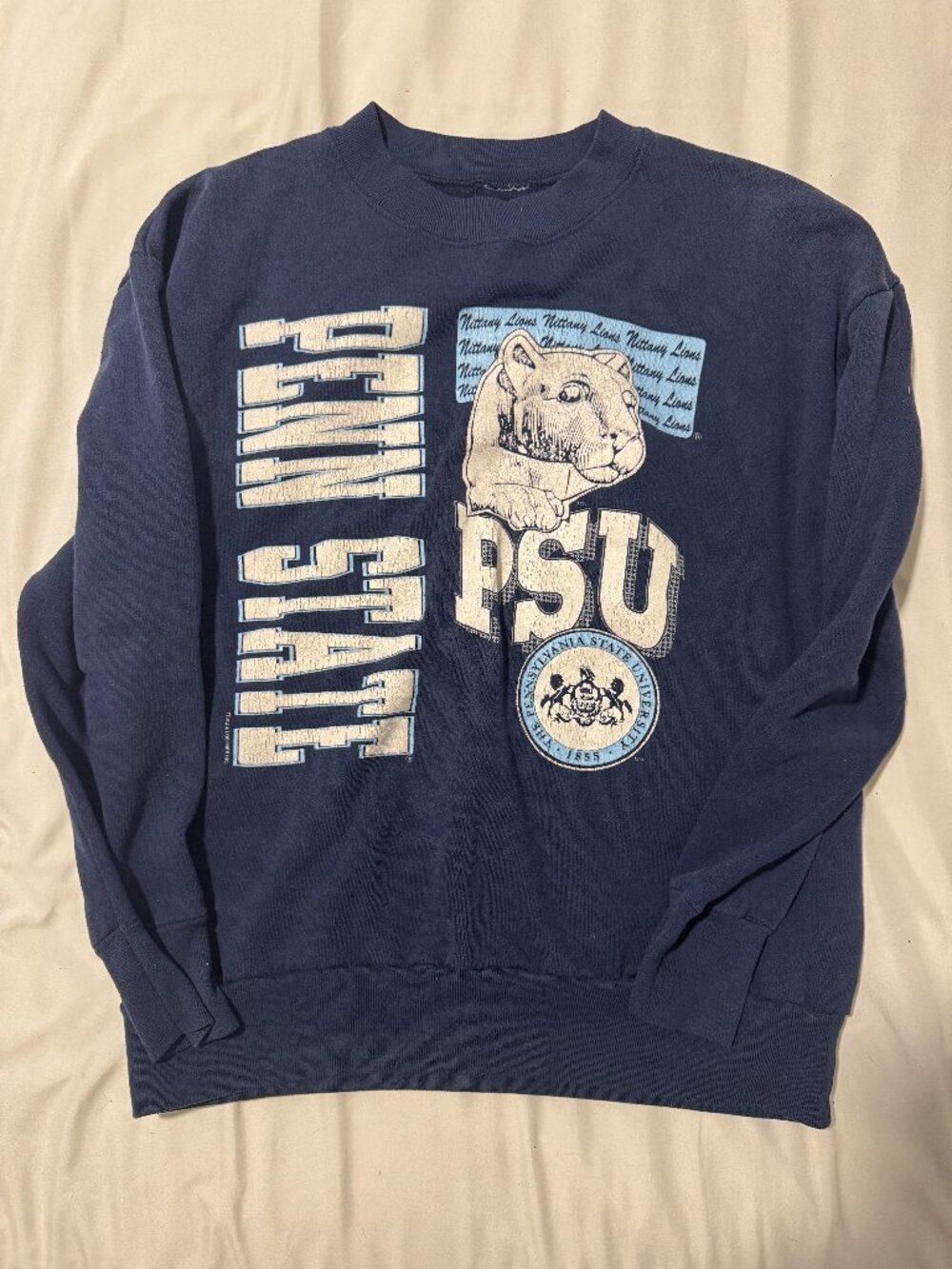 Vintage Penn State Nittany Lions Sweatshirt Navy Blue College Football Graphic